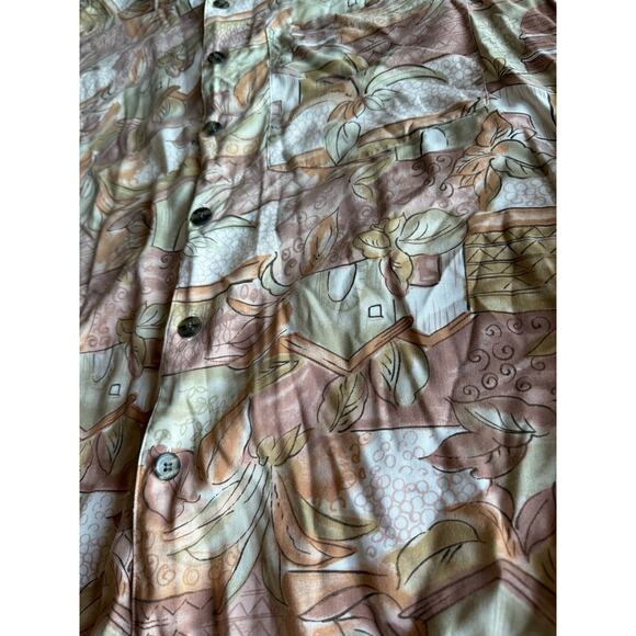 Vintage Basic Elements Floral Grecian Print M Rayon Short Sleeve Button Up - Picture 3 of 6